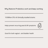 Restore Probiotics – 10 Billion CFU for Vaginal Balance